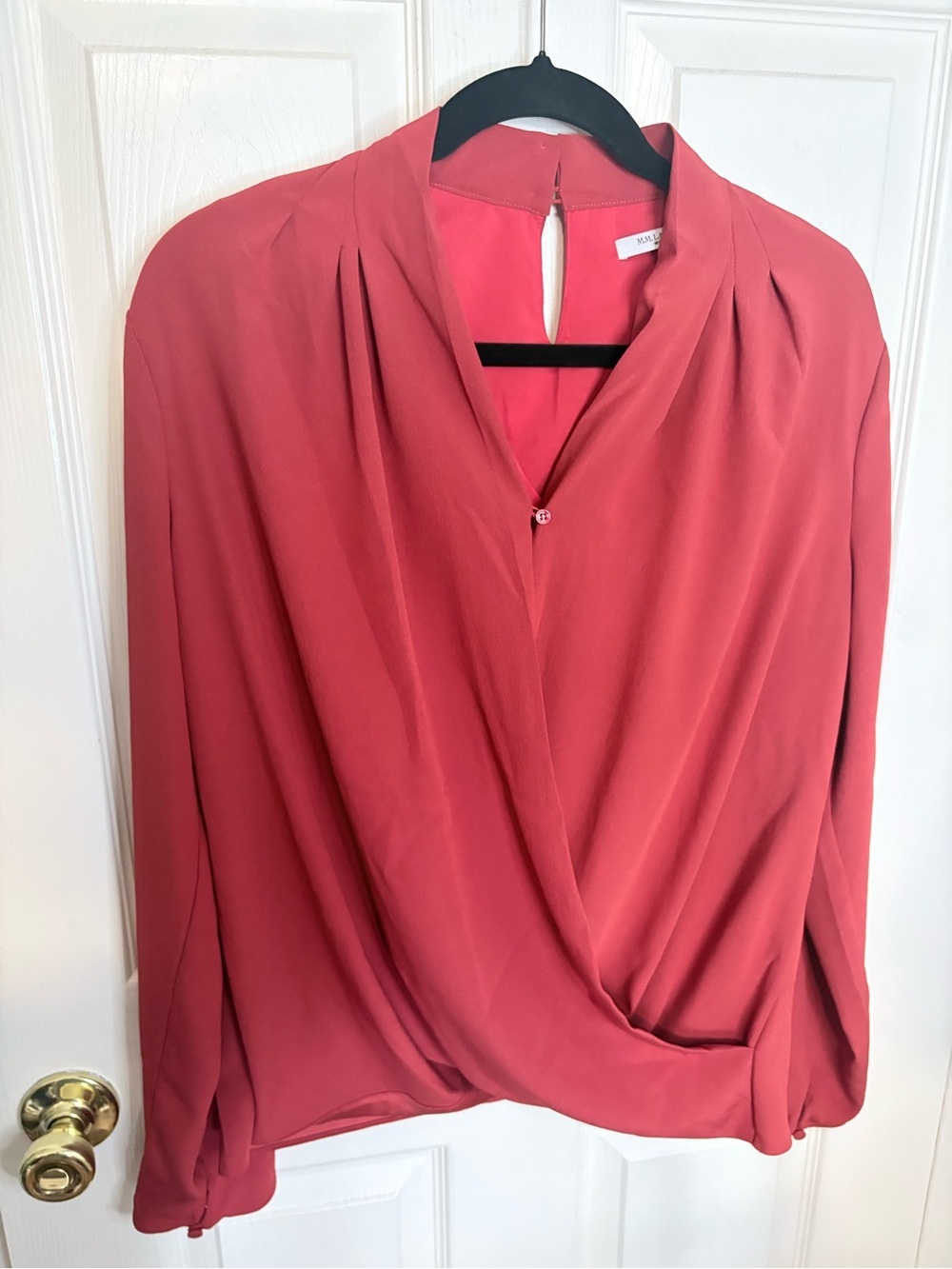 M.M.LaFleur | Draped Faux Wrap Blouse | L | Rust Coral - Picture 2 of 9